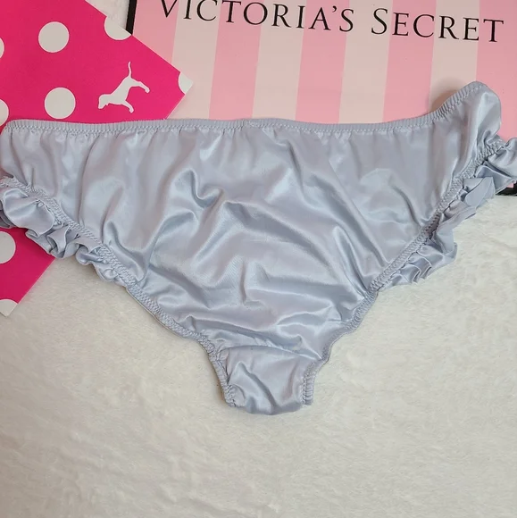 Rare VTG VS Sexy Little Things Silky Satin Ruffle Cheeky Panty Size Sm Blue